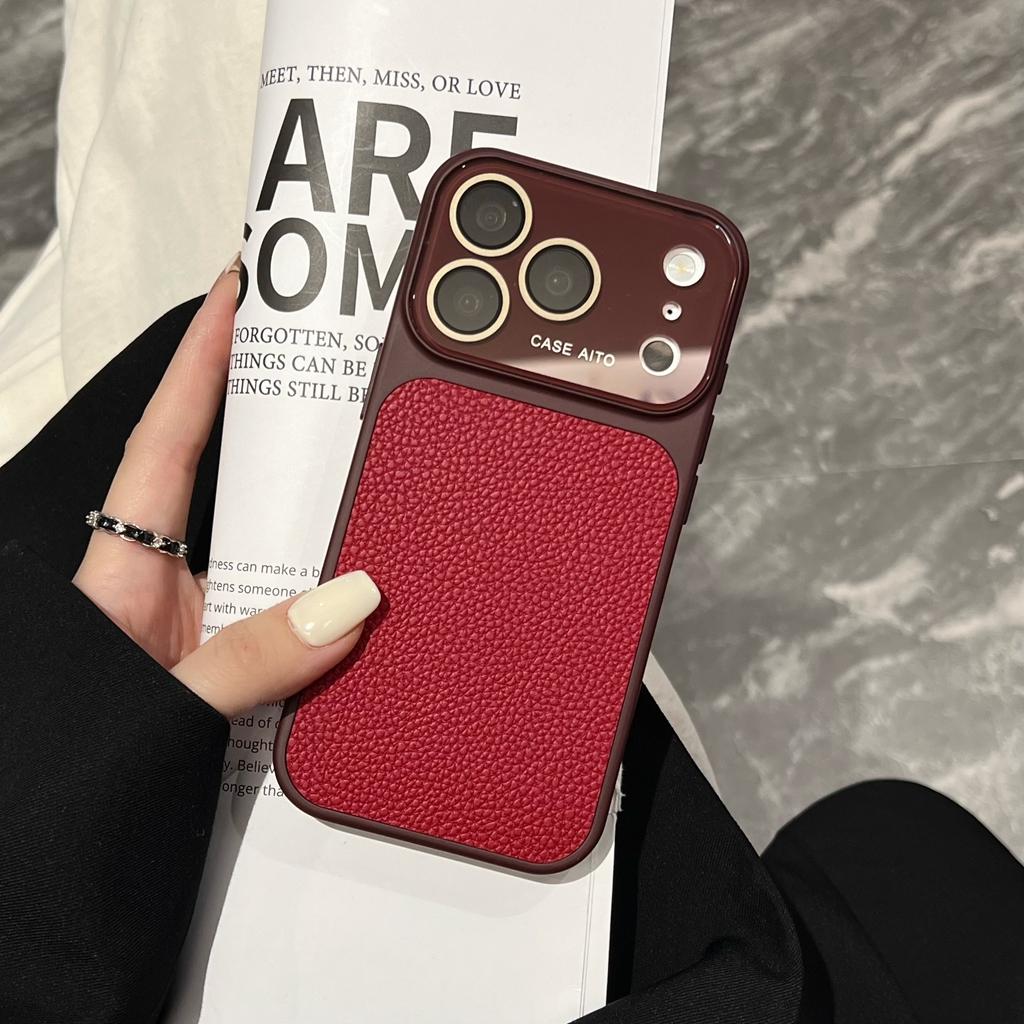 Fashion Advanced Solid Color Litchi Pattern Texture Case for iPhone 17 16 15 14 Pro Max Shockproof Protective Phone Cover