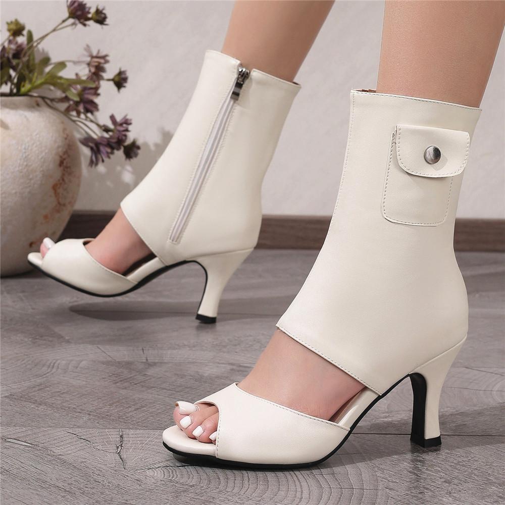 Fashion Ankle Strap PU Leather Stiletto Heel Women Sandal 2025 Summer High Heels Wedding Party Sexy Shoes Fashion Zip Solid Pumps Black