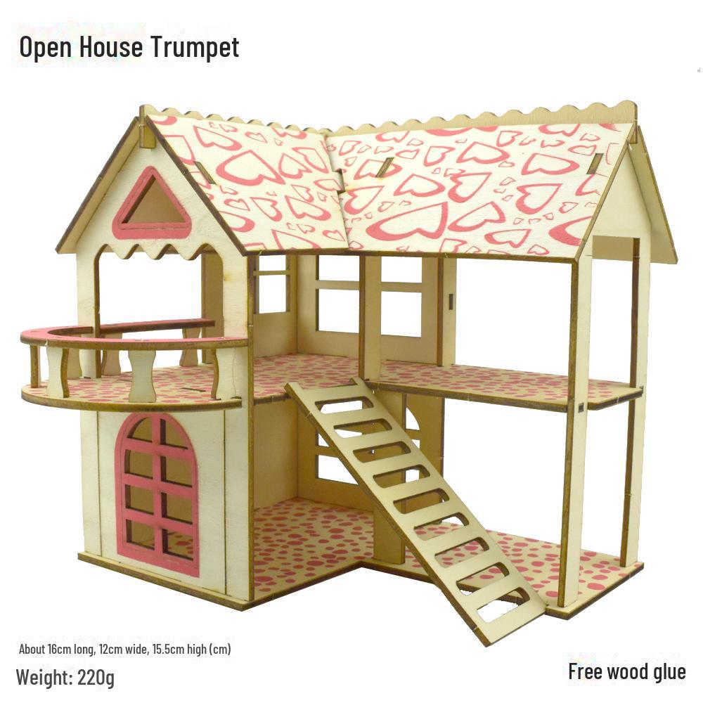 

Клетка для хомяков из цельного дерева, трехэтажная вилла с конструкцией для лазанья и лестницей для мелких домашних животных Prosperous Buyer