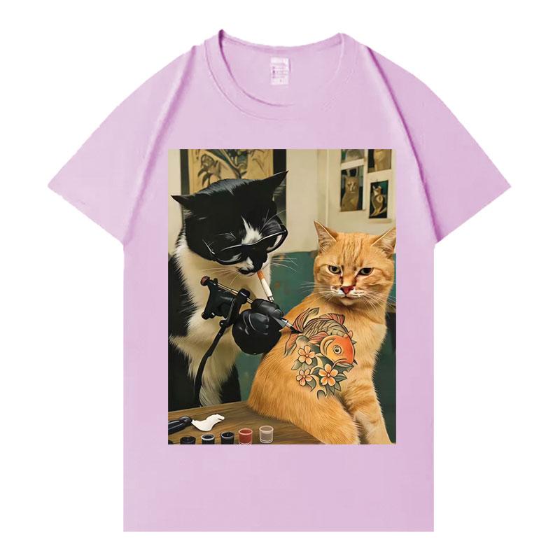Trendy Graphic T Shrit Cat Smoking Tattoo Inked Funny Meme Tshirt Harajuku Y2k Tshirt Shortsleeve Summer O Neck Casual Tshrit