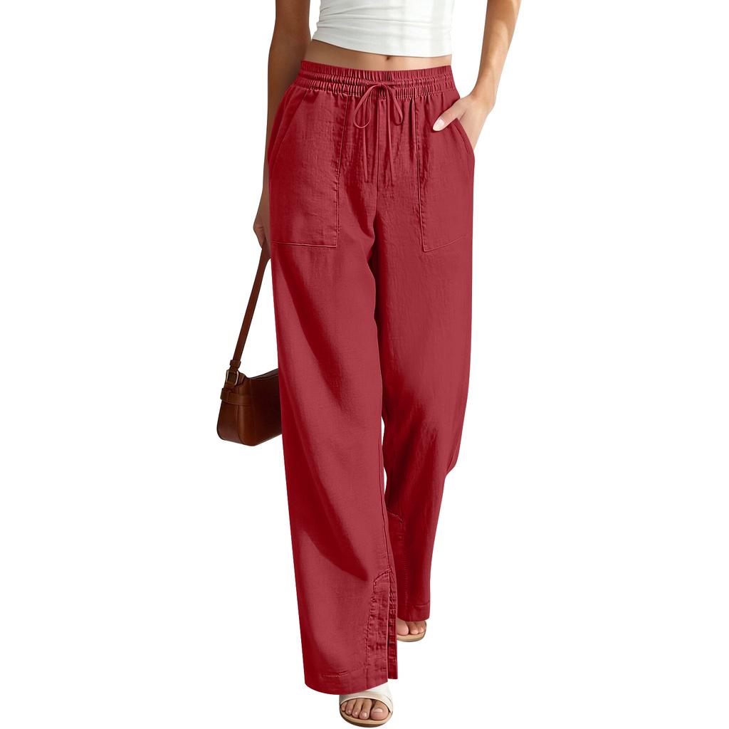 Women’s Wide Leg Drawstring Waist Pants Loose Fit Lightweight Casual Trousers with Pockets for Everyday Wear