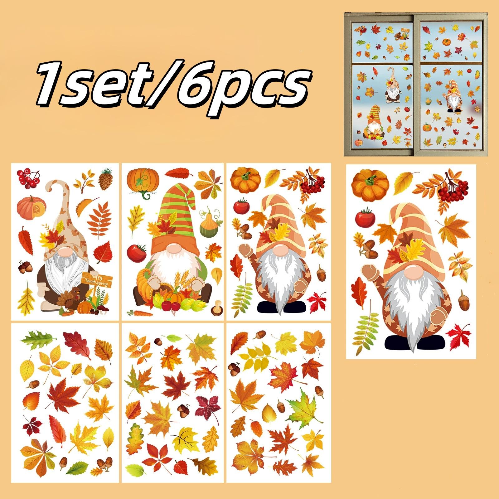1/2 набора 6 шт./1 набор Наклейка на окно на День Благодарения Осень Осенний лист Маленькие человечки-гномы Фестивальные наклейки Декор для дверей и окон