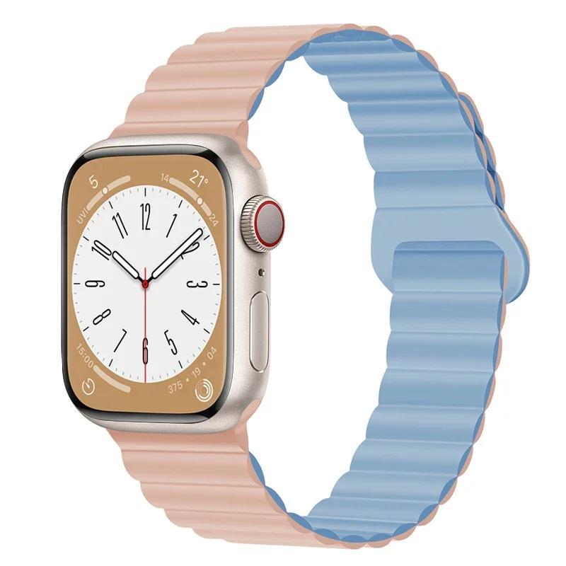 Magnetic Loop For Apple Watch Band 44mm Ultra 49mm 40mm 45-41mm Silicone Bracelet iWatch 10 9 8 7 6 5 SE For Correa Apple Watch