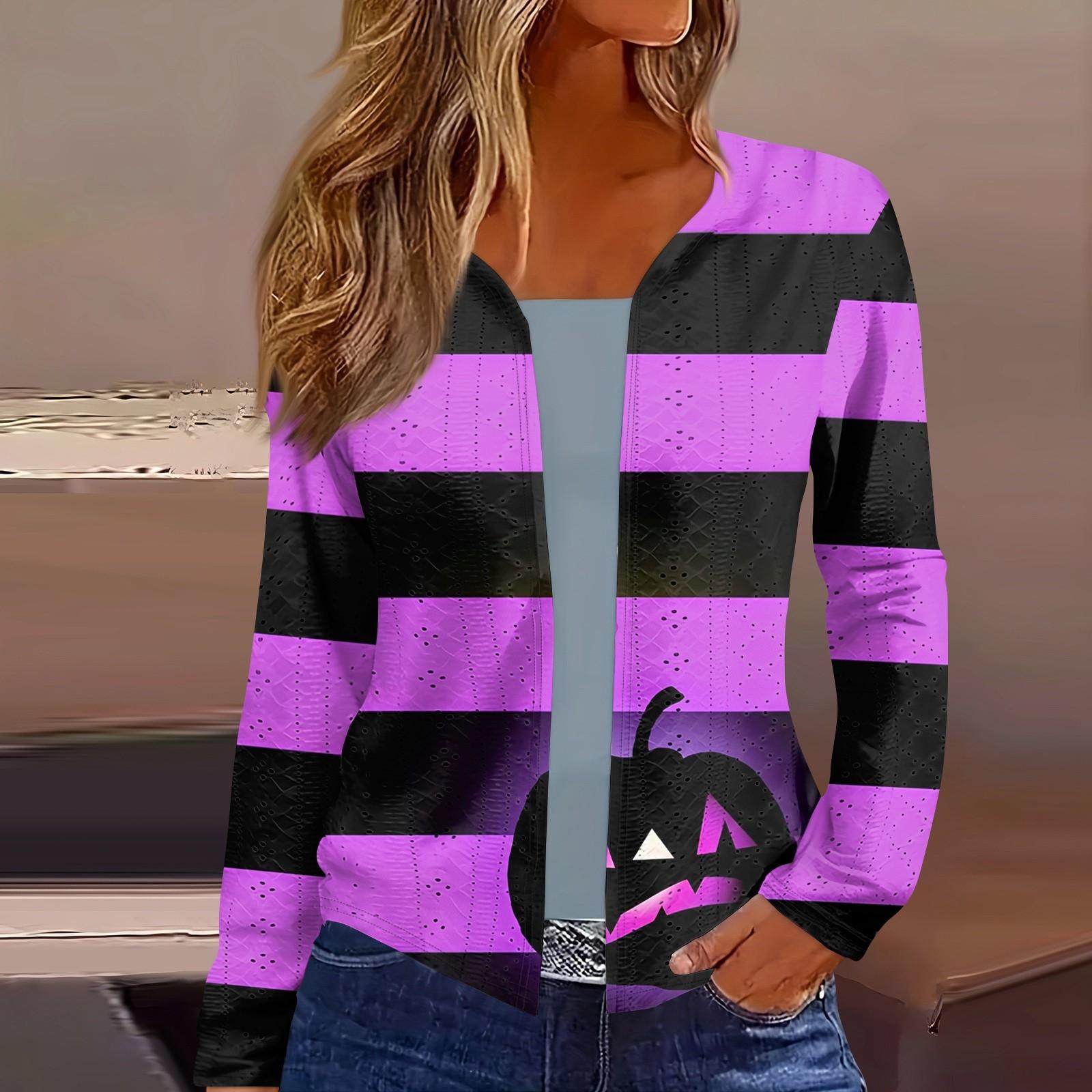 

Женский топ с длинным рукавом и принтом Хэллоуина, повседневная модная тонкая блузка-кардиган на выходные L фиолетовый