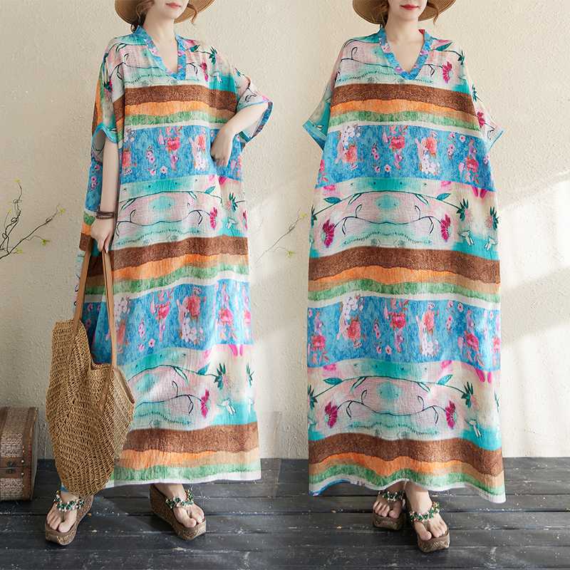 Letní dlouhé šaty s výstřihem do V