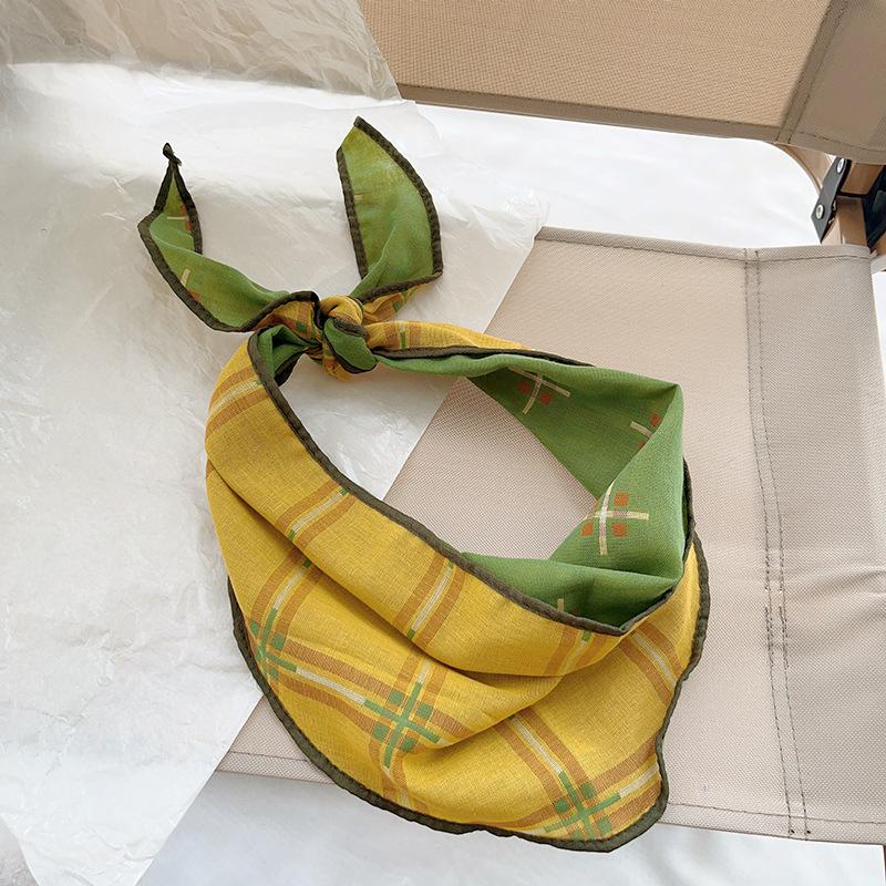 Spring Autumn Women Scarf Linen Cotton Headband Kids Triangle Scarf Baby Neck Scarf Plaid Versatile Korean Style