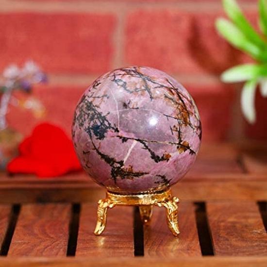 Krystallkule med metallstativ, edelstenskule, skulptur, helbredende sfære,