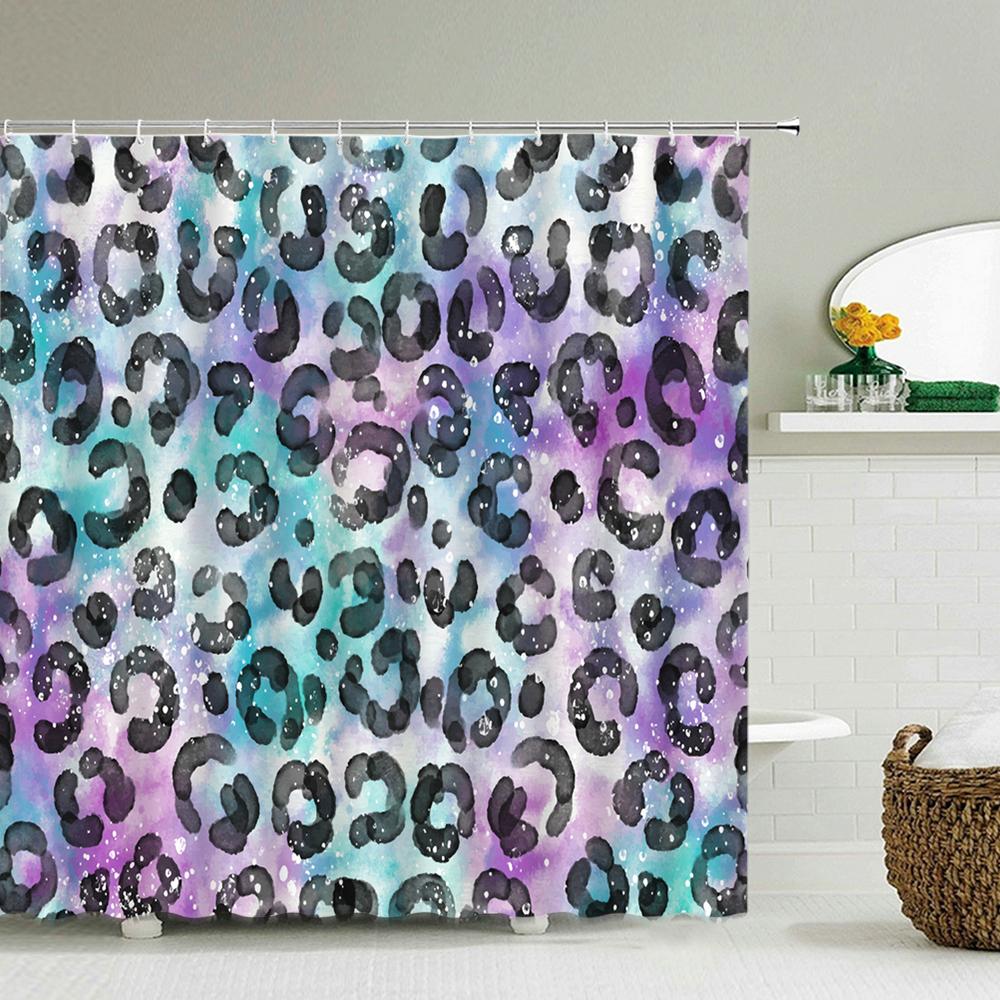 Cortina de Chuveiro Leopardo Moderna Cortina de Banheiro 3D Com Ganchos Tela Divisória Decorativa 180*240 Poliéster Tecido Lavável