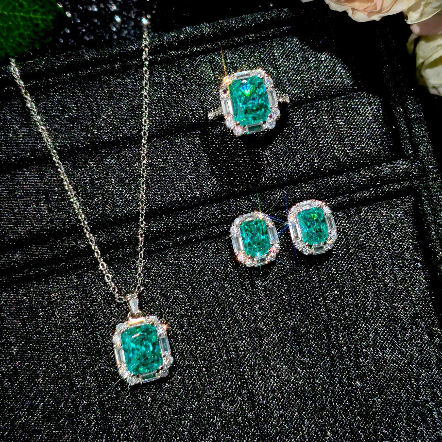 

Luxury Bright Para Green Is Comparable To Ice Flower Cut Three-piece Set, Celebrity Wedding Bridal Banquet High-end Jewelry 2026 45CM