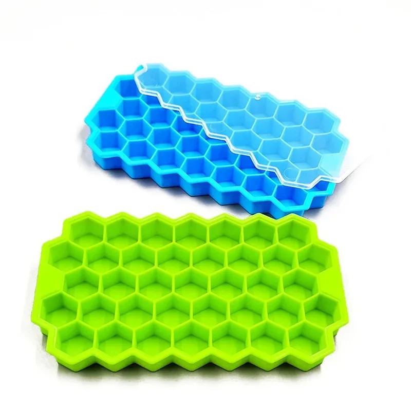 37 Hole Honeycomb Household Ice Grid Silicone Mold Honeycomb Ice Cube Trays with Removable Lids Silica Gel Ice Cube Mold