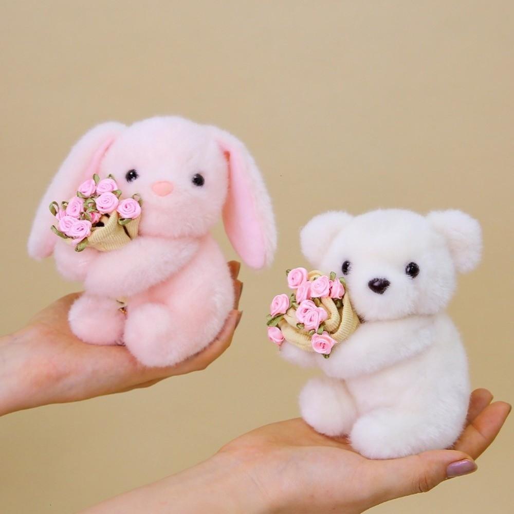 With Floral Blanket Bear Wear Rose Doll 15cm Bouquet Rabbit Doll Rose Bear Plush Toy Anniversary
