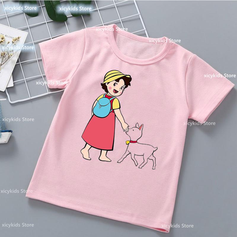 Kawaii Girls T-Shirt Funny Heidi And Family Cartoon Print Kids Summer Shirt Tops Fashion Girls Clothes Cute Kids Clothes Tshirt
