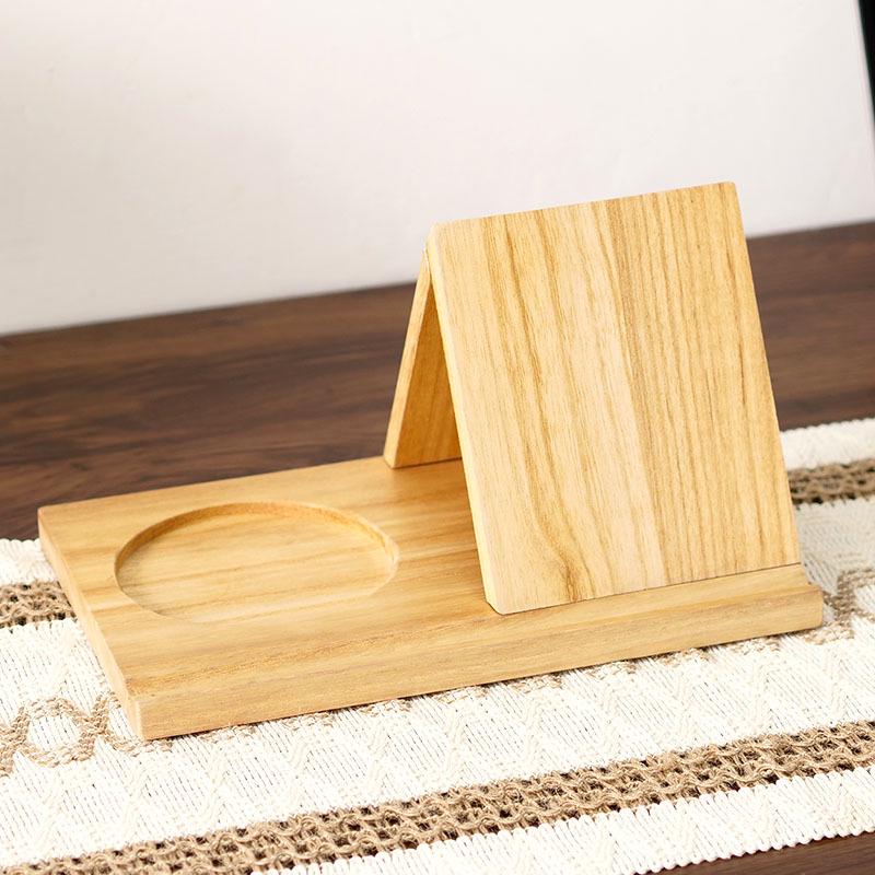 Acacia Wood Triangle Bookshelf & Coaster - Multifunctional Solid Wood Bookshelf for Bedroom or Kitchen with Recipe Rack & Bookmark Holder.