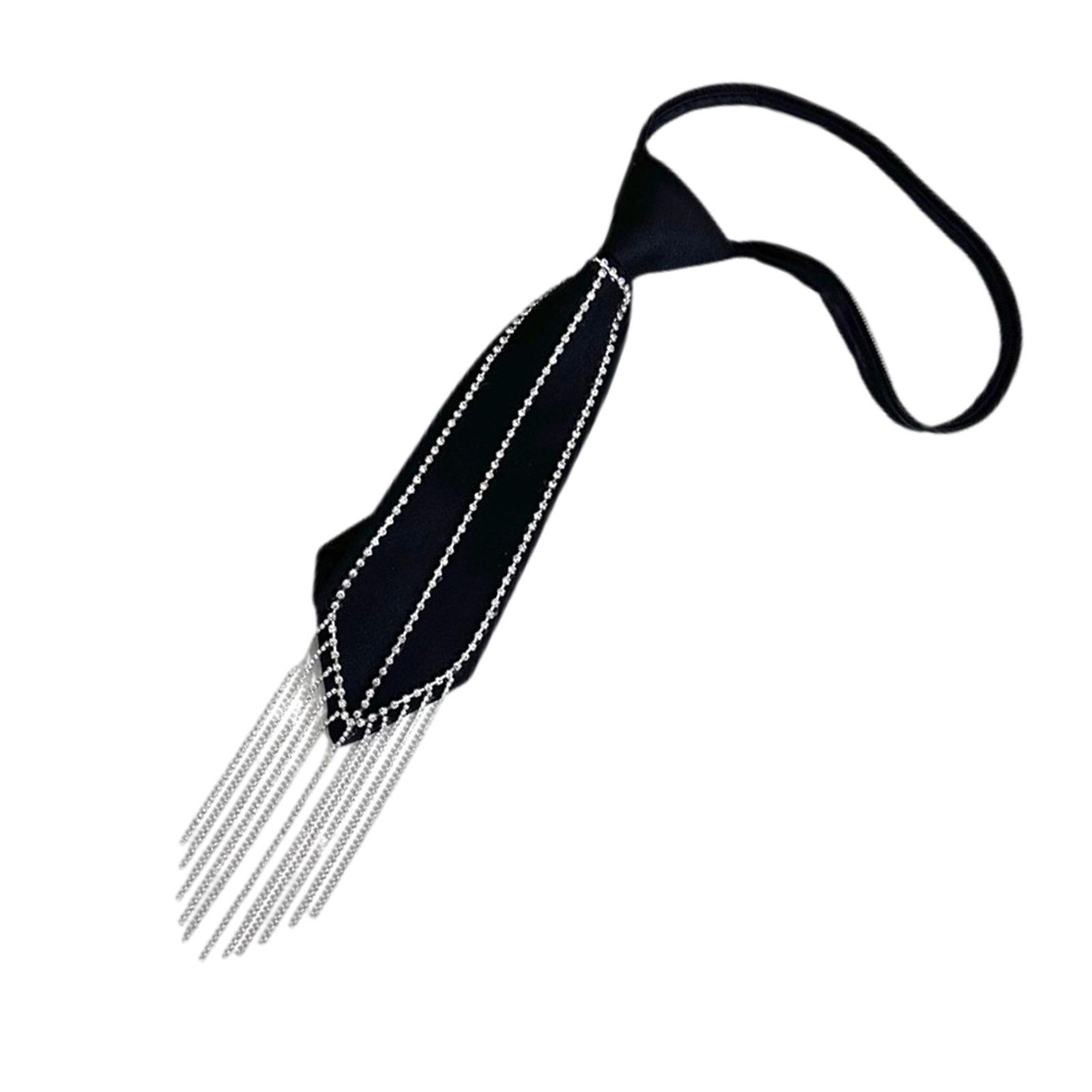

Punk Pre-tied Uniform Black Ties Rhinestones Fringe Girls School Uniforms Accessories Preepy Look School Suit 1 чорний
