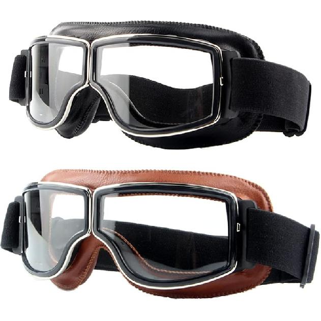 Motorcycle Goggles,2 Pack Vintage Anti Fog Pilot PU Leather Glasses Dustproof ATV Off Road Motorbike Helmet Eyewear Protect For Ridding Motorcross