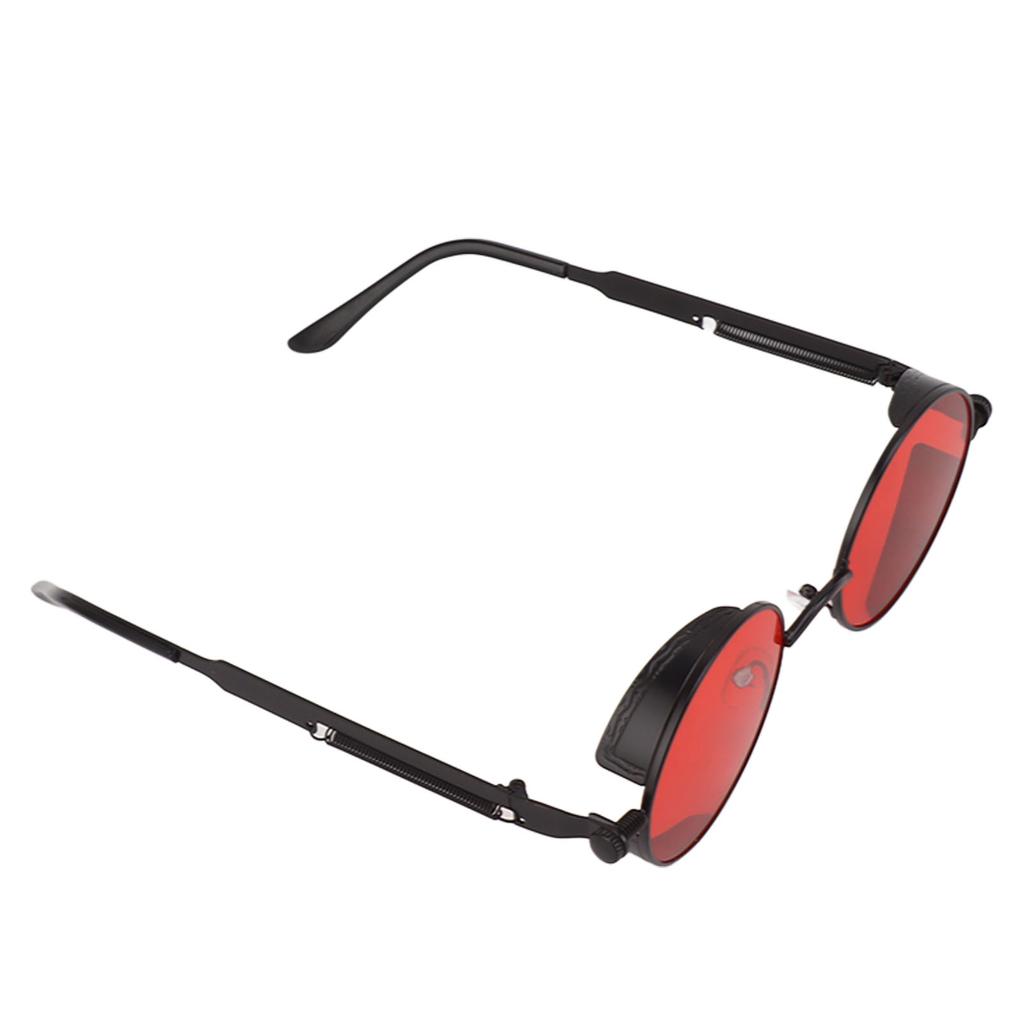 Round Sunglasses Metal Spring Feet UV Proof Stylish Cool Sunglasses for Men Women Party Beach Summer Black Frame Red