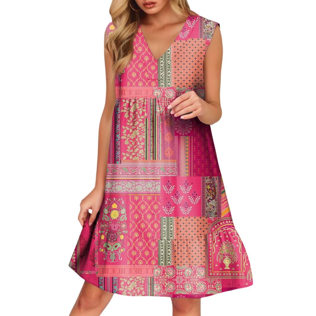 Chaleco casual de moda para mujer transpirable con cuello en V y bolsillos Vestido floral para vacaciones