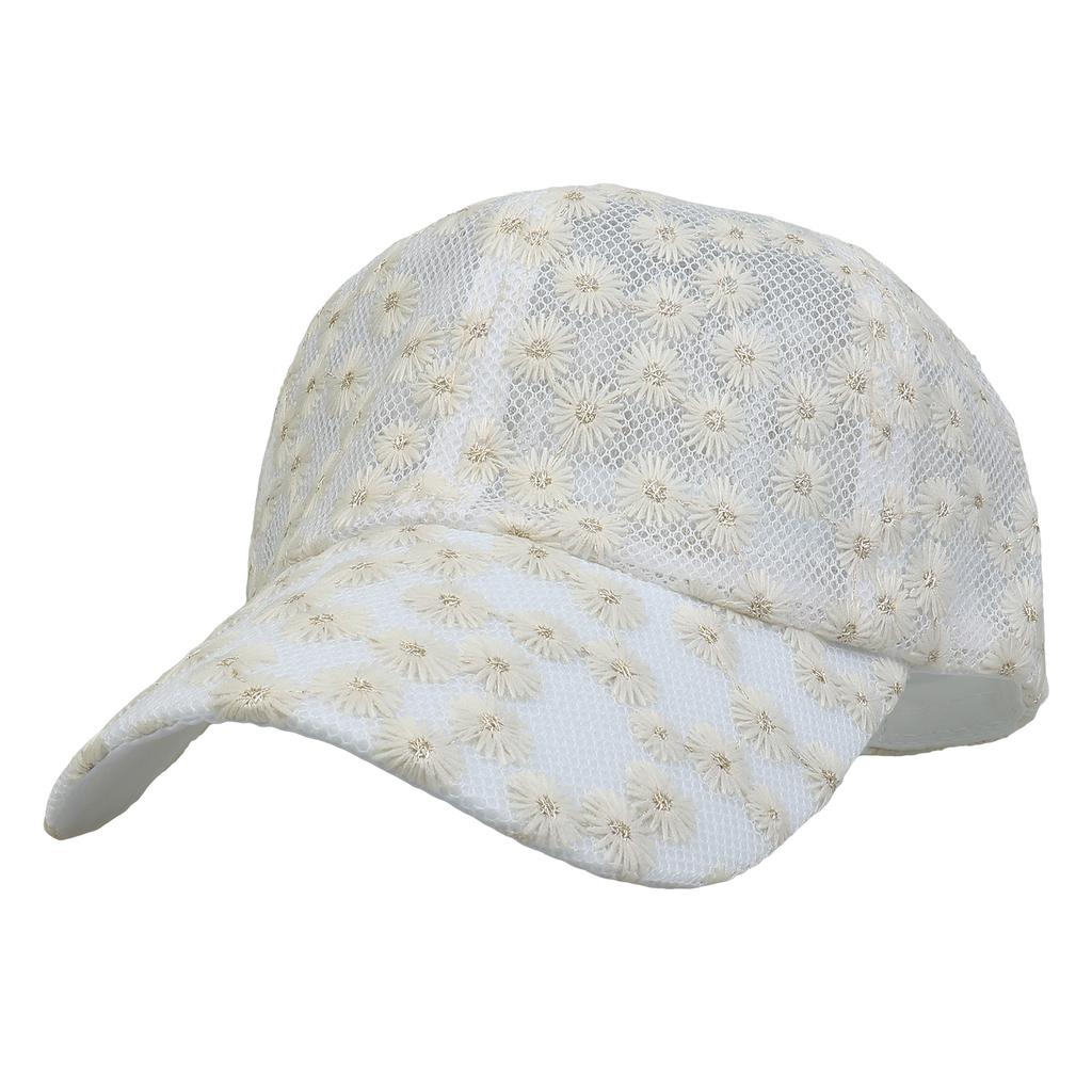 Cute Daisy Embroidery Mesh Baseball Cap, Ladies Hollow Net Adjustable Sun Hat Outdoor Visor Cap