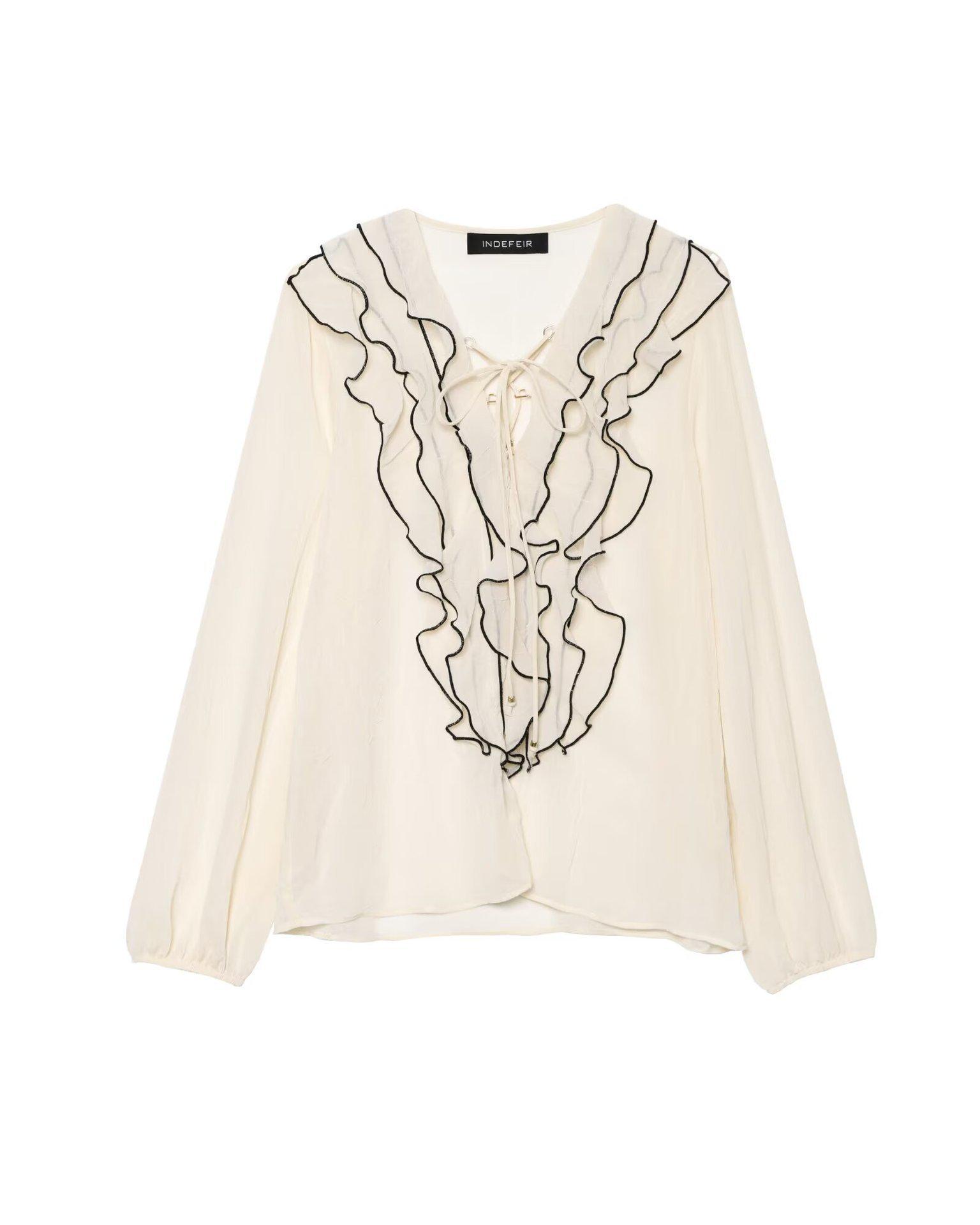 

European Style Women s Semi-Transparent Layered Shirt with Belt Medium