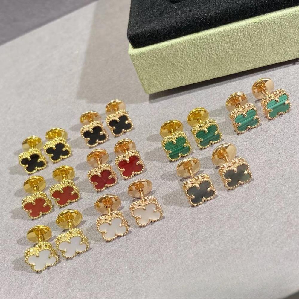 High Version Lucky Four-leaf Clover Earrings for Women 18K Fashion Light Luxury Natural White Mother-of-pearl Pair of Earrings