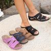 Women's Multi-color Embroidered Roman Wedge Heel Slippers: Plus Size Fish Mouth Sandals with Thick Soles