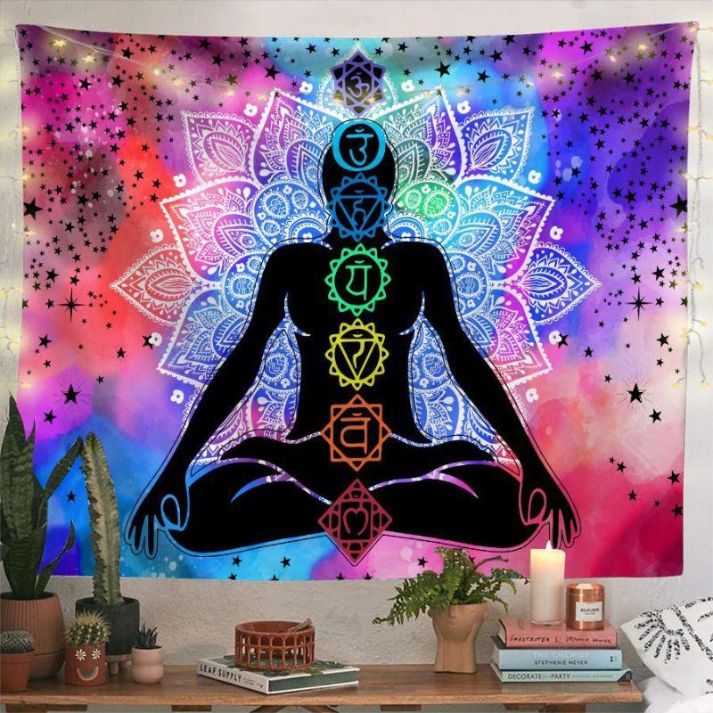 Chakra Meditation Wandteppich psychedelisch Mysteriös Spiritueller Stil Wandbehang Schlafzimmer Wohnheim Yoga Raum Dekoration