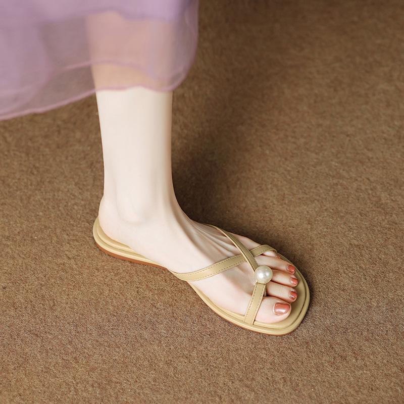 7468-24 Flat Bottom Half-drag Girls Wear Exquisite 2025 Soft Bottom Summer Gentle and Beautiful Cool Slippers
