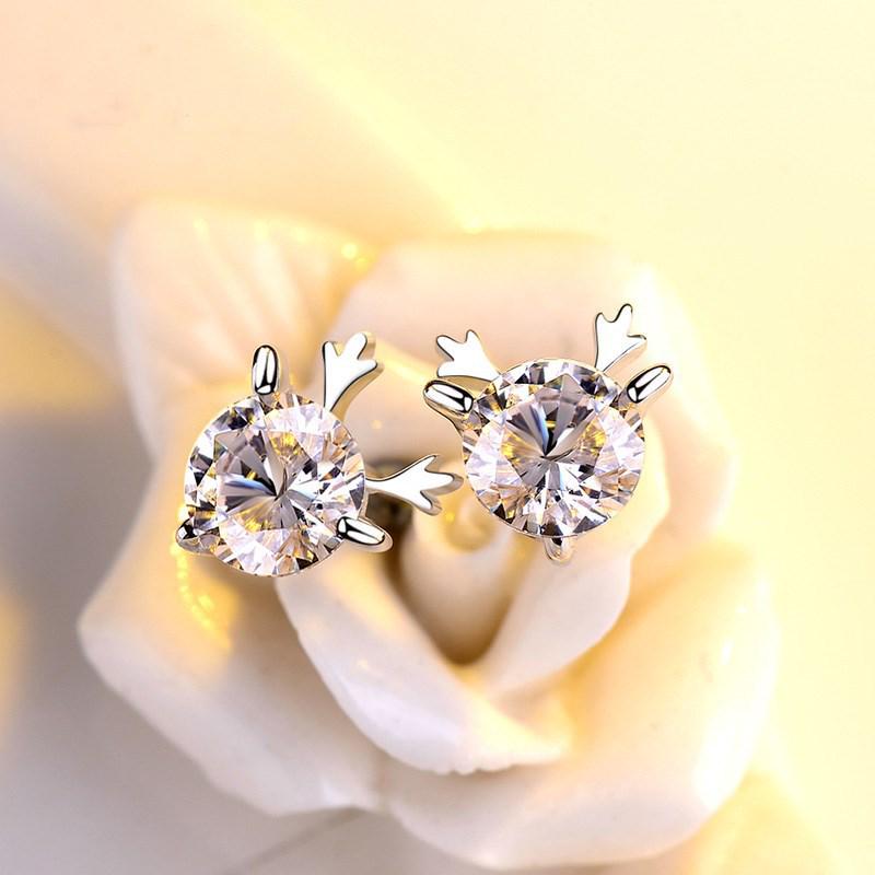 

925 Silver Dainty Deer Head Stud Earrings for Women - Korean Style, Elegant, Mini Size, Christmas Theme Standard