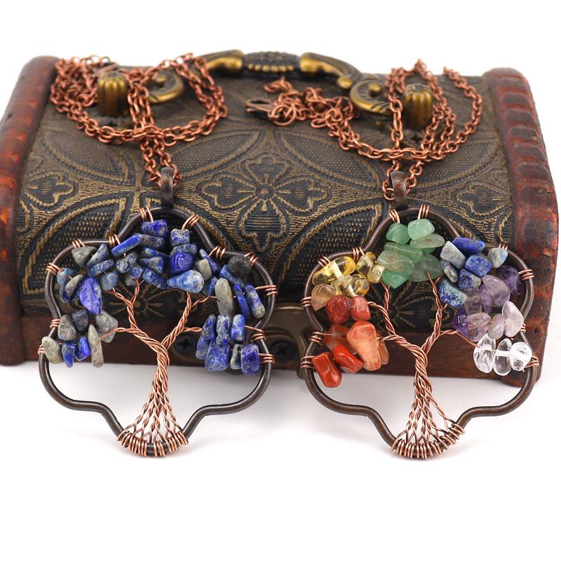 Vintage Winding Tree Root Sunflower Tree Of Life Necklace Gravel Crystal Pendant Necklace N69