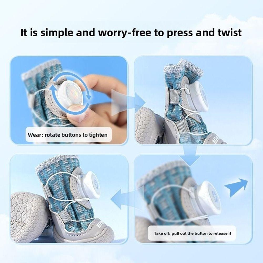 4 Stück/Set Mode Atmungsaktive Knopf Hundeschuhe Reflektierend Rutschfest Hunde Mesh Schuhe Weiche Sohle Bequemes Hundeschuhwerk Outdoor