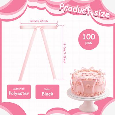 100Pcs Bow Cake Topper Birthday Bowknot Ribbons Bow Party Decorations Bridal Cake Dessert Picks Cupcake Toppers Party Supplies