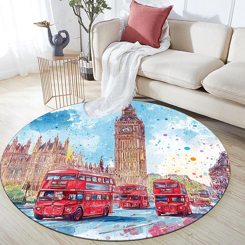 Architecture pattern round rug,Carpet Rug for Living Room Bedroom Playroom ,Non-slip Floor Mat,Holiday Gifts and Birthday Gifts.