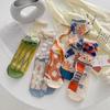 Sweet Floral Print Mid-calf Socks Ultra-Thin Crystal Silk Socks  Casual Wear
