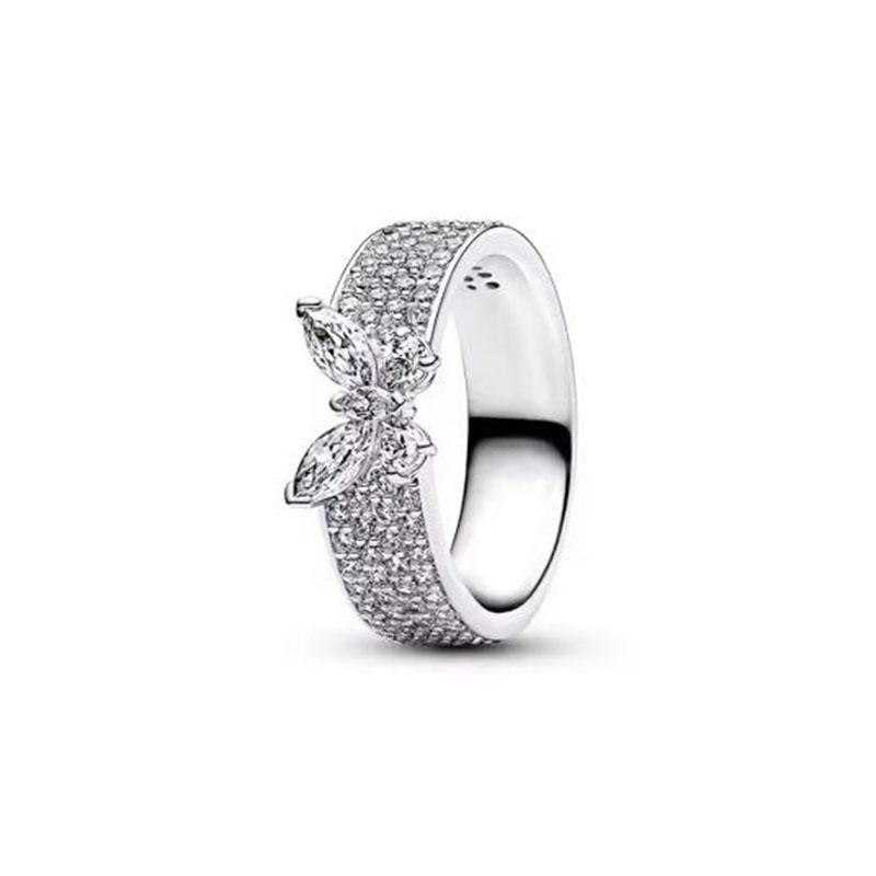S925 Silver Pink Flower Bee and Bow Women's Ring Fashionable and Versatile Gift for Friends 2026