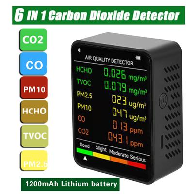 6 In 1 PM2.5 PM10 HCHO TVOC CO CO2 Çok Fonksiyonlu Hava Kalitesi Monitörü Taşınabilir CO2 Dedektörü Karbon Dioksit TVOC HCHO Dedektörü