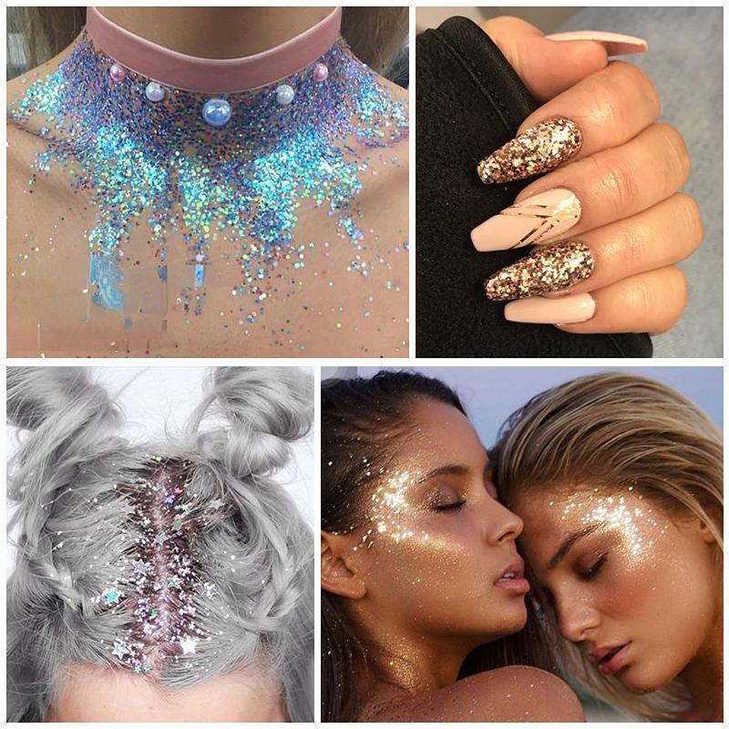 1 Box Sparkly Face Jewelry Laser Sequins Decorations Eye Shadow Nail Art Glitter Powder Body Art Stickers Makeup Festival Party