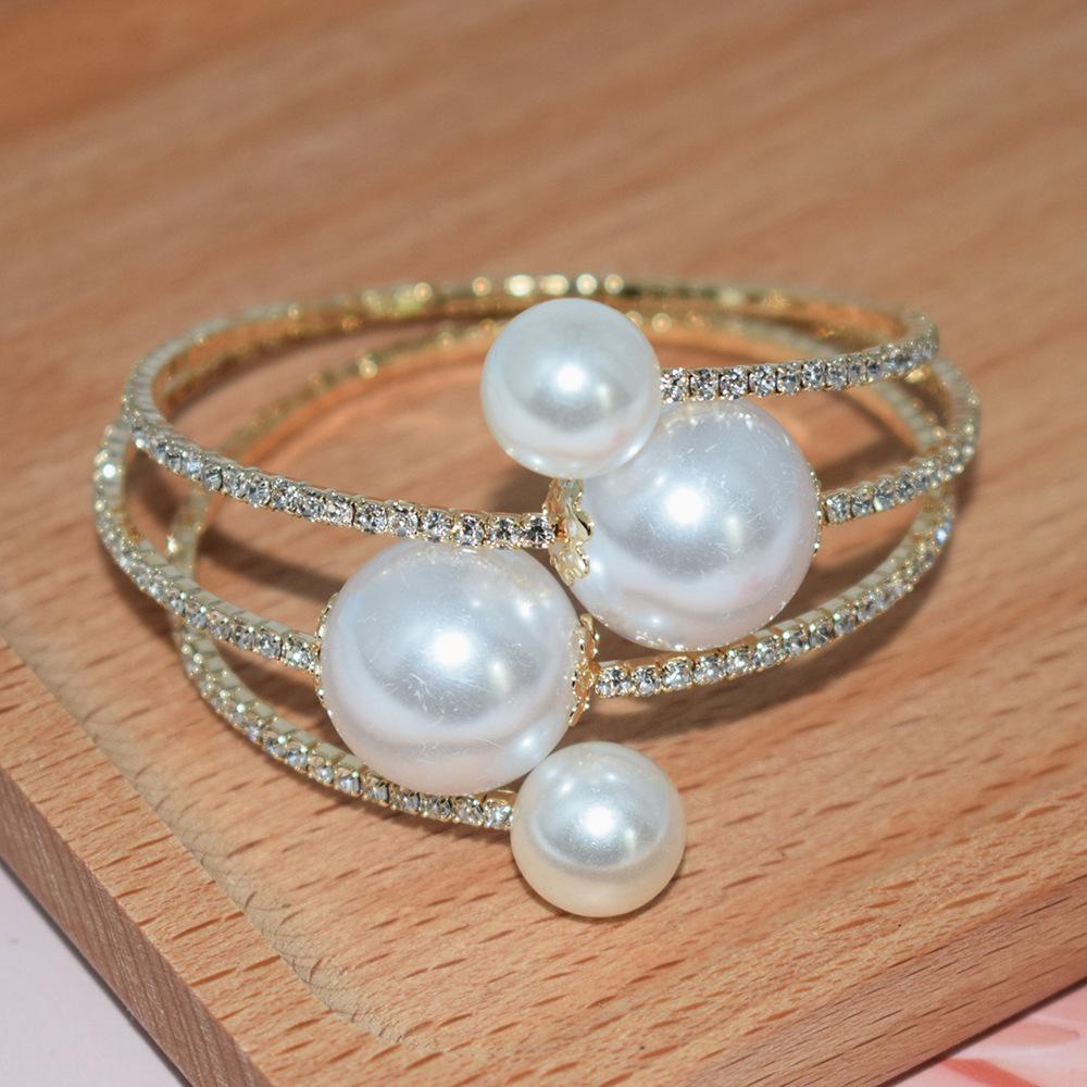 

Женский браслет Internet Celebrity с двумя рядами страз и жемчуга — модный дизайн с кристаллами на руку.