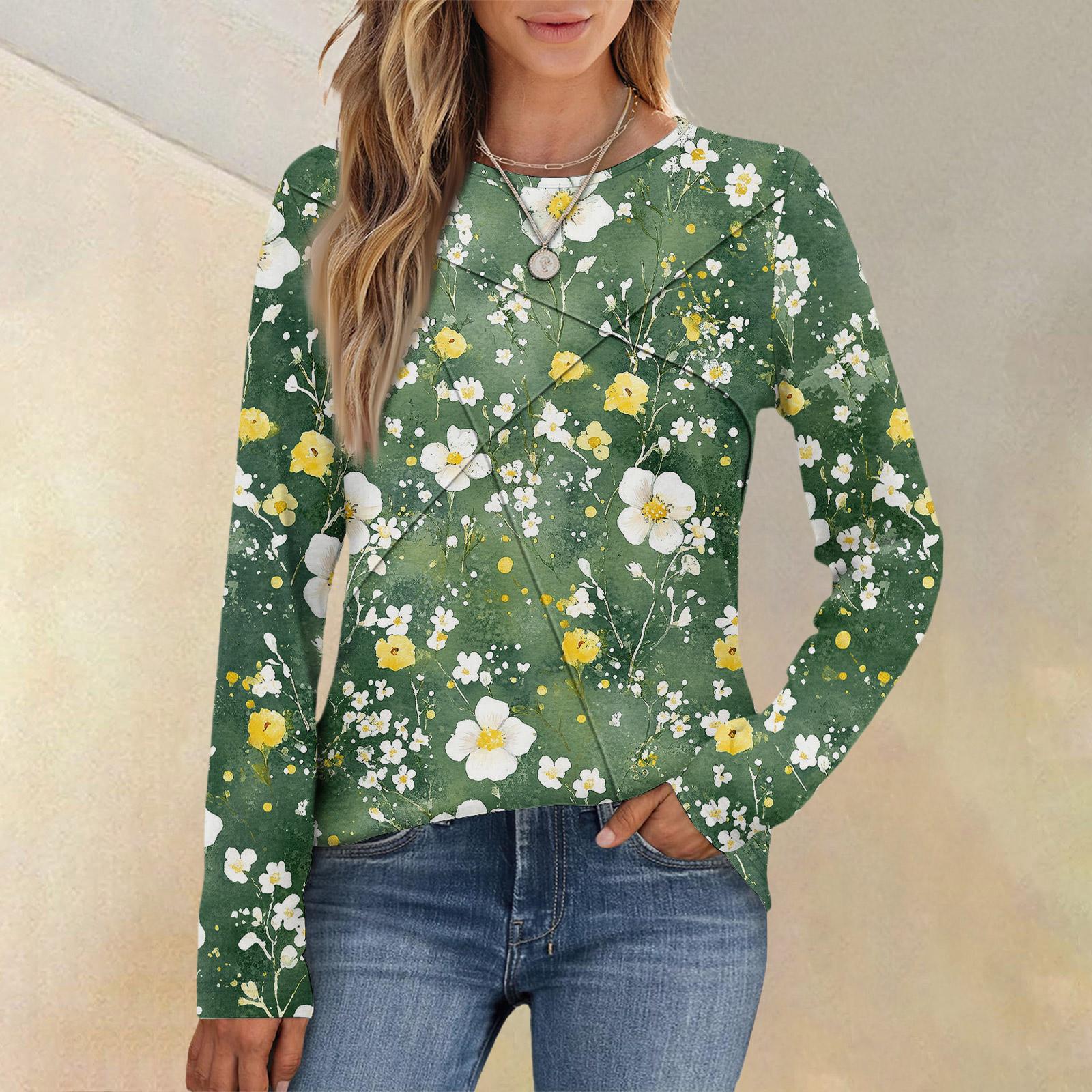 

Модная женская блузка с длинным рукавом, круглым вырезом, повседневная, плиссированная, с цветочным принтом, свободного кроя L армия зеленый