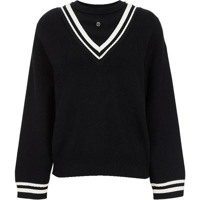 2025 Women's Nautical Colorblock V-Neck Faux Two-Piece Knit Sweater
