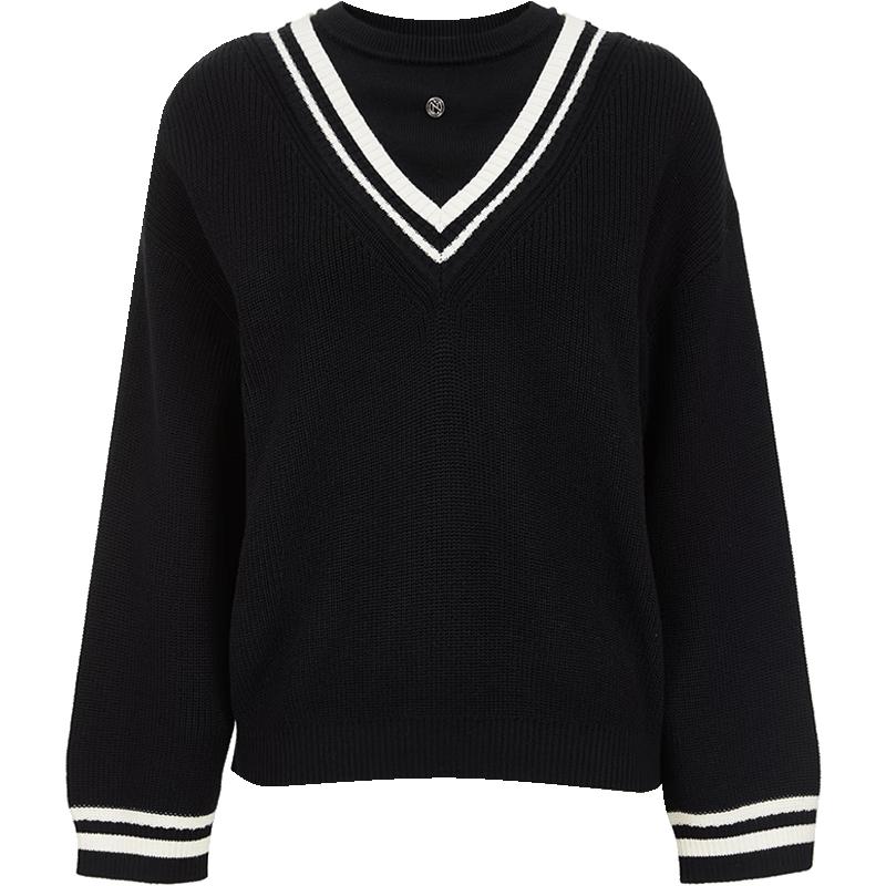 

Женский трикотажный свитер ONLY 2025 в морском стиле с цветными блоками, V-образным вырезом и имитацией двойки M