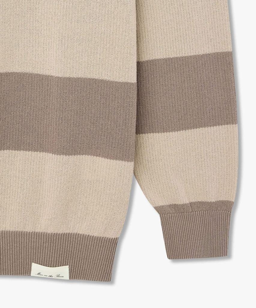 MAN ON THE BOON Striped Long Sleeve Polo Knit_Brown 4716113018