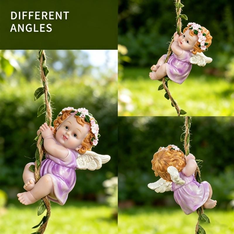 Elegant Flower Fairies Garden Statue Resin Hanging Angel Figurine Ornament With Hook For Balconies And Home Decoration