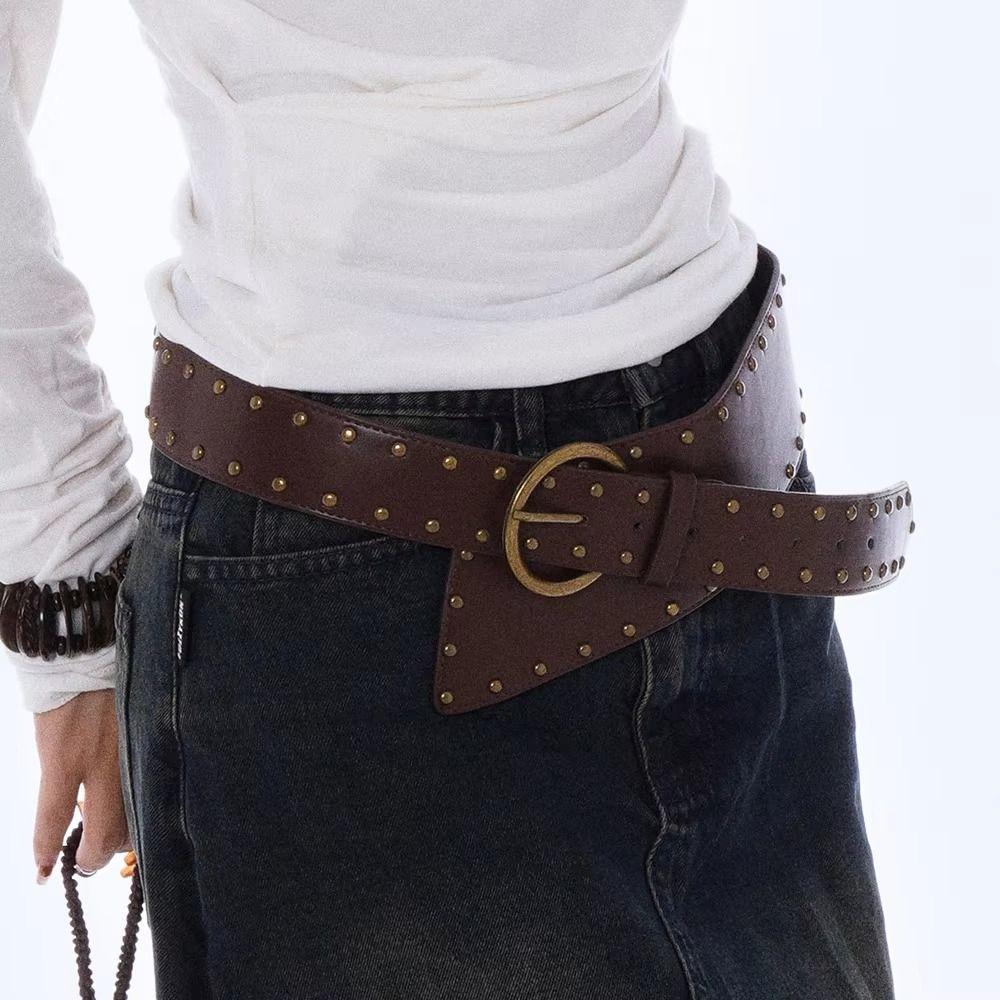 PU Leather Metal Rivet Belt Waistband Waist Corset Gothic Wide Cummerbunds Girl