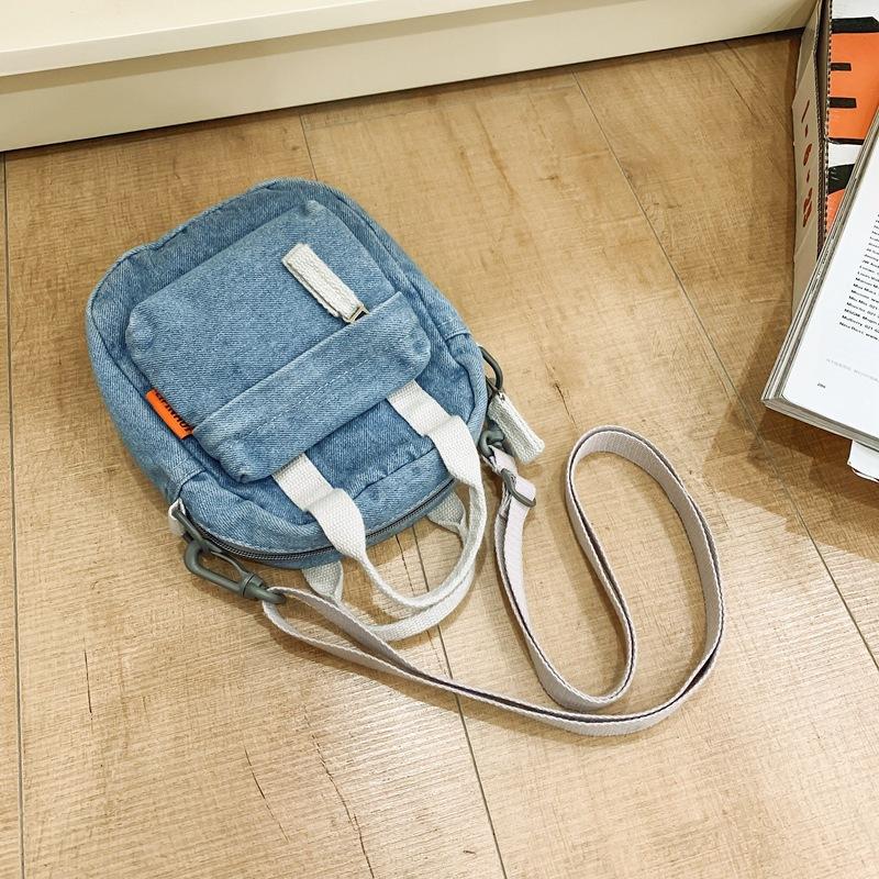 Denim Mobile Phone Bag Women'S Fashion Casual Shoulder Bag Simple Solid Color Small Square Bag College Student Messenger Bag Women