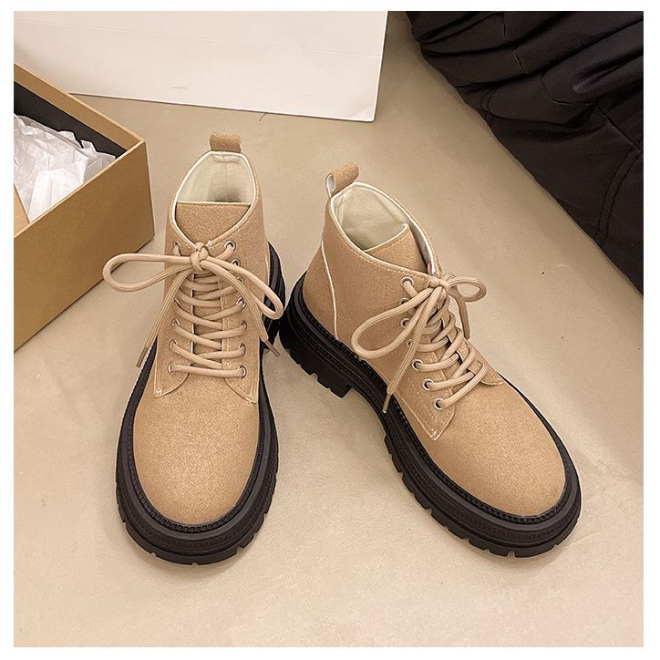 Thick-soled Martin Boots for Women's 2025 New Spring and Autumn British Style Retro Round Head Thick Heel Foreign Style Versatile Lace-up Sho