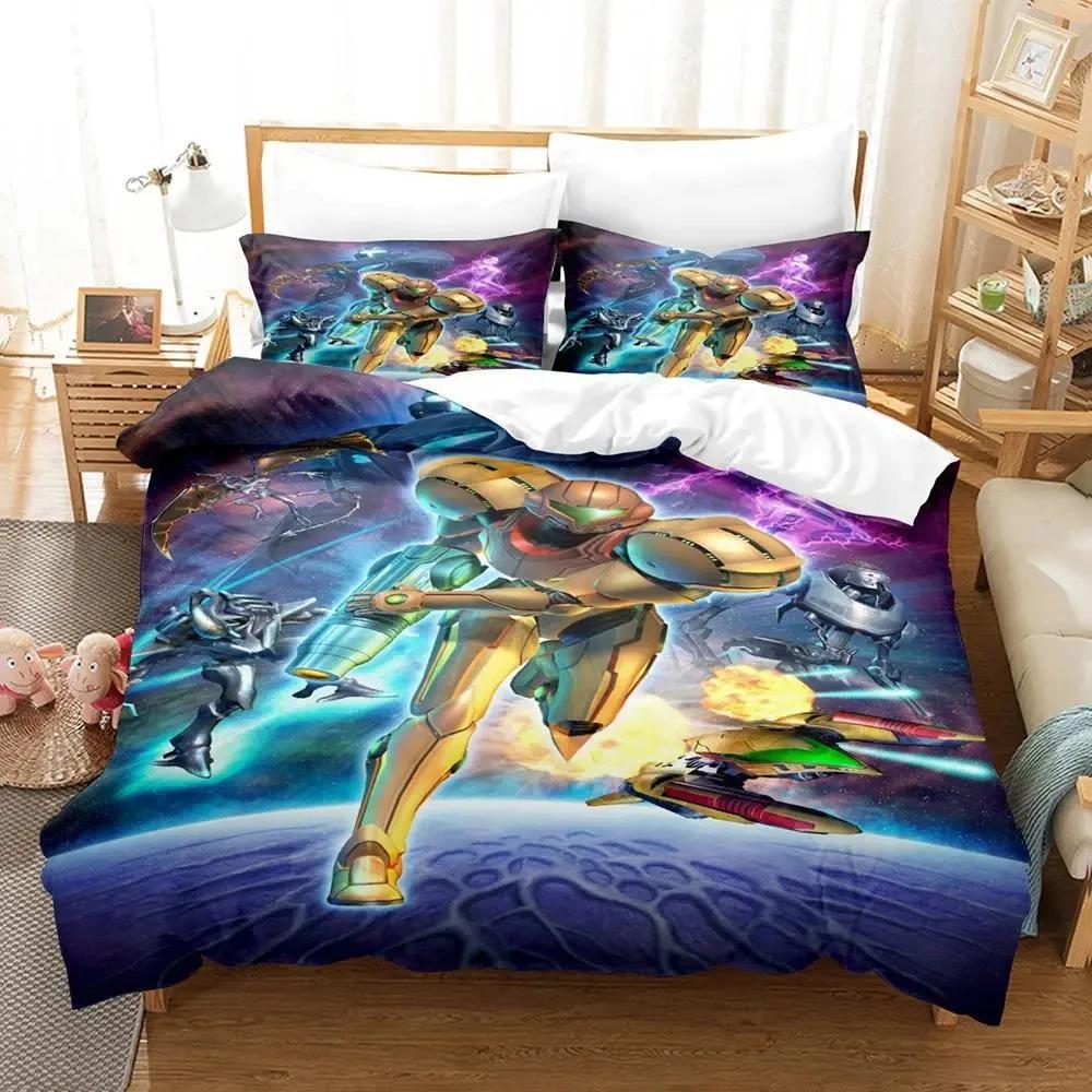 Metroid Prime Corruption Bedding Set Boys Girls Twin Queen Size Duvet Cover Pillowcase Bed Kids Adult Fashion Home Textileextile