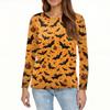 Damesmode Casual Split Zoom Ronde Hals Lange Mouw Los Halloween Bedrukt T-shirt Dames Top