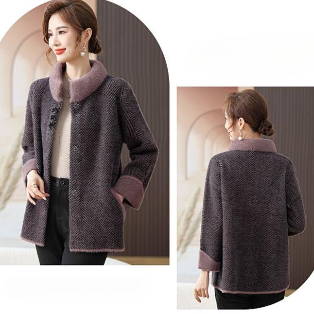 Autumn Winter Women's Mink Fleece Jacket Thick Warm Knitted Plush Cardigan Coat Short Knitted Cardigan Top