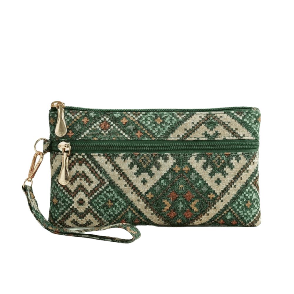 Retro Ethnic Style Clutch Purse Double Zipper Wristlet Wallet Long Wallet Cell Phone Storage