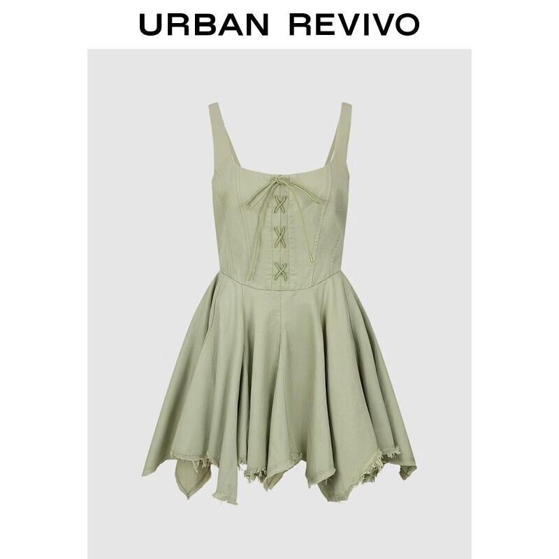 

UR2026 Spring Slim U-Neck Tie-Up Mini Dress L